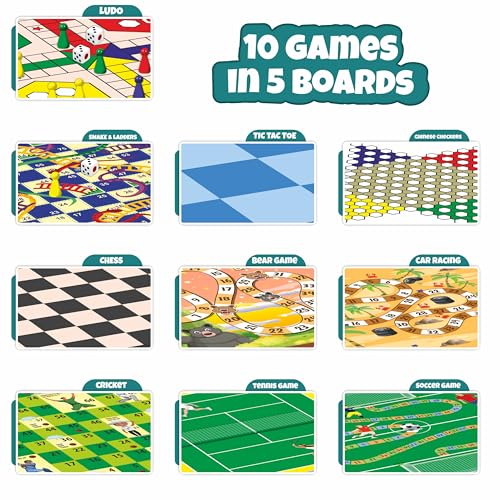 Image of Ankit Toys and Games 10-in-1 Family Board Games Set - Ludo, Chess, Snakes & Ladders, Tic-Tac-Toe & More | Fun Strategy & Educational Game for Kids & Adults