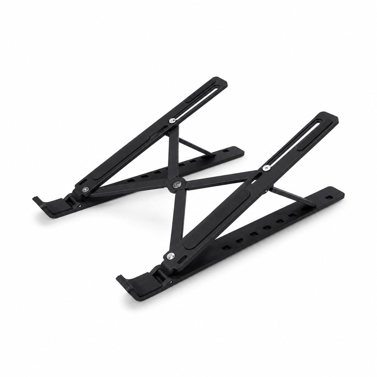 foldable laptop stand, adjustable portable riser, black | multi-angle adjustment, lightweight design, x-frame structure, portable travel use, universal compatibility