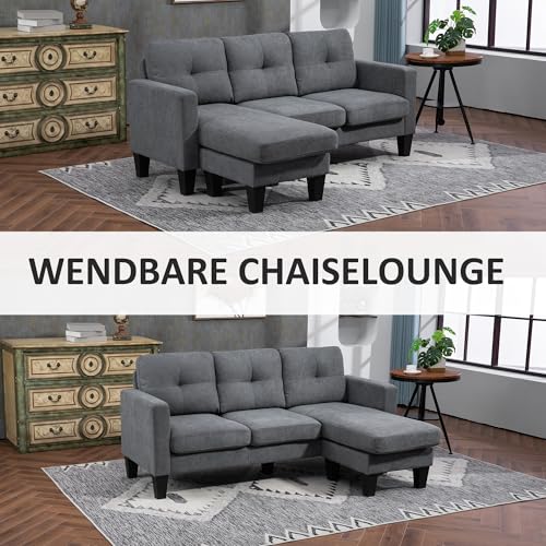 HOMCOM Ecksofa, Eck-Couch mit umkehrbarer Chaiselongue, Sofa in L-Form, Gepolstert Eckcouch mit Federkern, Stahlrahmen Leinenoptik, 186 x 130 x 84 cm, Dunkelgrau – Bild 7
