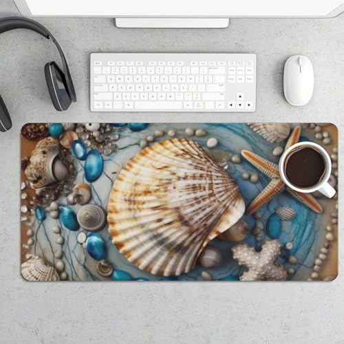 Desk Pad Protector 24x12 Inch Extended Ocean Shell Art