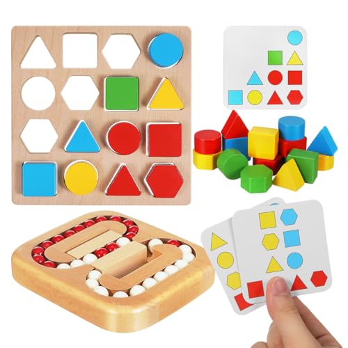 minkissy Casse-Tête en Bois pour Personnes Âgées Jeu De Puzzle Cognitif avec Labyrinthe Rotatif Et Cartes D’Association pour Stimulation Mentale Et...