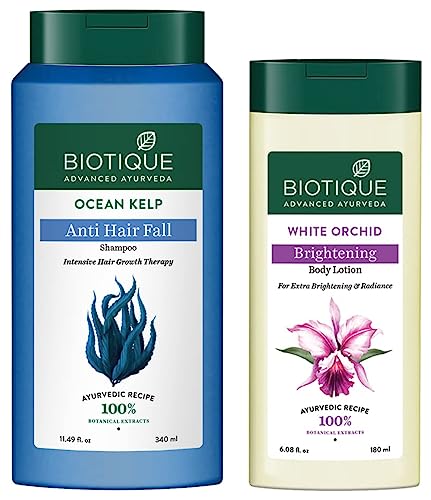 Biotique Bio Kelp Protein Shampoo for Falling Hair Intensive Hair Regrowth Treatment, 340ml And Biotique Bio White Orchid Skin Whitening Body Lotion, 180ml