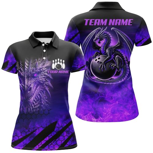 ChipteeAmz Custom Dragon Flame Bowling Shirts, Black Purple Green Red Dragon Fire Team Bowling Jerseys for Men and Women2