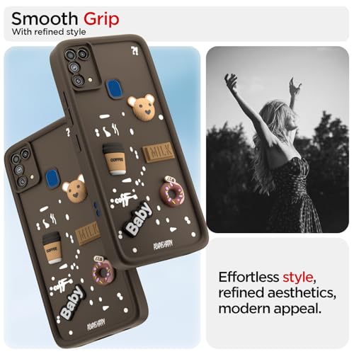 Image of Outlouders Back Cover for Samsung Galaxy M31 / M31 Prime / F41 | 3D Cartoon Cute Fun Bear | Silicone Full Body Protection Bumper Case (Brown)