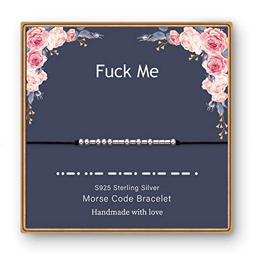 Iefil Inspirational Gifts Morse Code Bracelet for Women, S925 Sterling Sliver Beads on Silk Cord Fuck Me Morse Code Strand Bracelets Jewelry Gifts for Her Women Best Friends Birthday Christmas