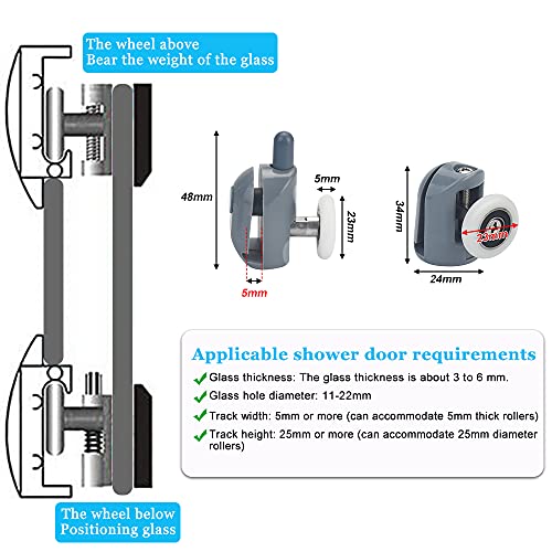 STCRERAG 8 Stücke Duschtür Rollen 23mm Duschkabinen Ersatzteile Laufrollen Anti-Rost Duschtürrollen Ruhig Dusche Schiebetür Rollen Dauerhaft Laufrollen Duschtüren für Badezimmertüren Glastür