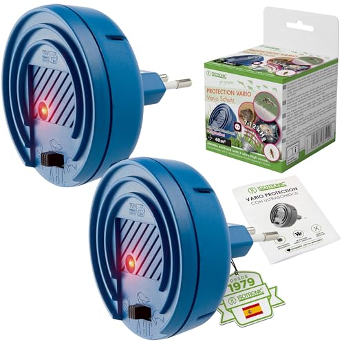 ISOTRONIC Ahuyentador de Ratas, Ratones, martas, Mosquitos, Moscas, pulgas y cucarachas | Repelente de plagas ultrasónico y con luz LED | Controla y Elimina plagas sin venenos ni trampas | Set de 2