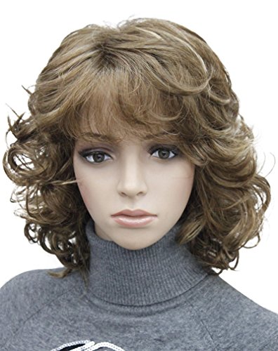 Kalyss Women's Short Curly Heat Resistant Synthetic Mix Brown Blonde Hair Wigs