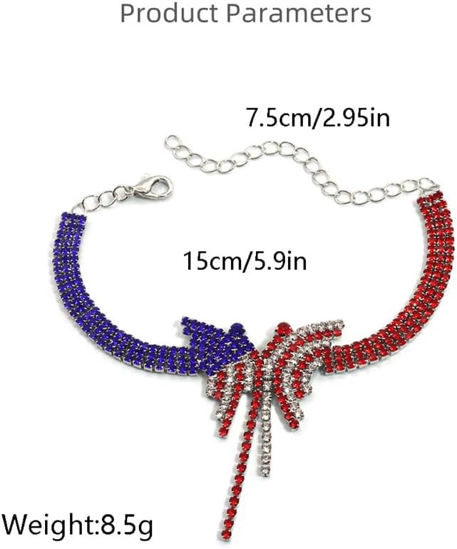Kokoma Patriotic American Flag Anklet for Women Independence Day Rhinestone Butterfly Foot Chain 4th of July Memorial Day Anklets Jewelry Party Accessories Holiday