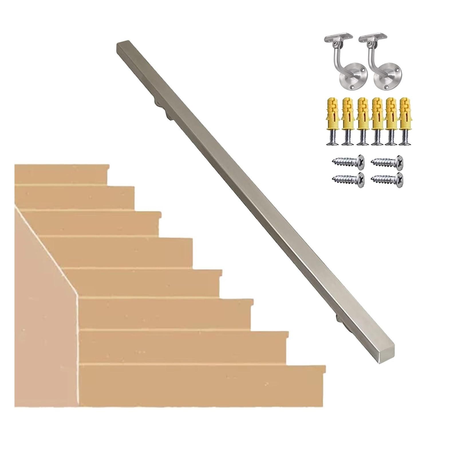 LWJSOCP Stainless Steel Wall-Mounted Handrail for Stairs Non-Slip Grab Bars for Seniors & Kids Indoor/Outdoor Safety Rail 2.6m (8.5ft) Silver Durable & Stylish