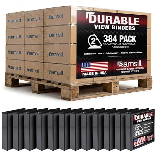 Image of Samsill Durable 2 inch 3 Ring Binder, D Ring Binder, 100% Recycled Chipboard, Black, Pallet of 384 Binders in 32 Cartons