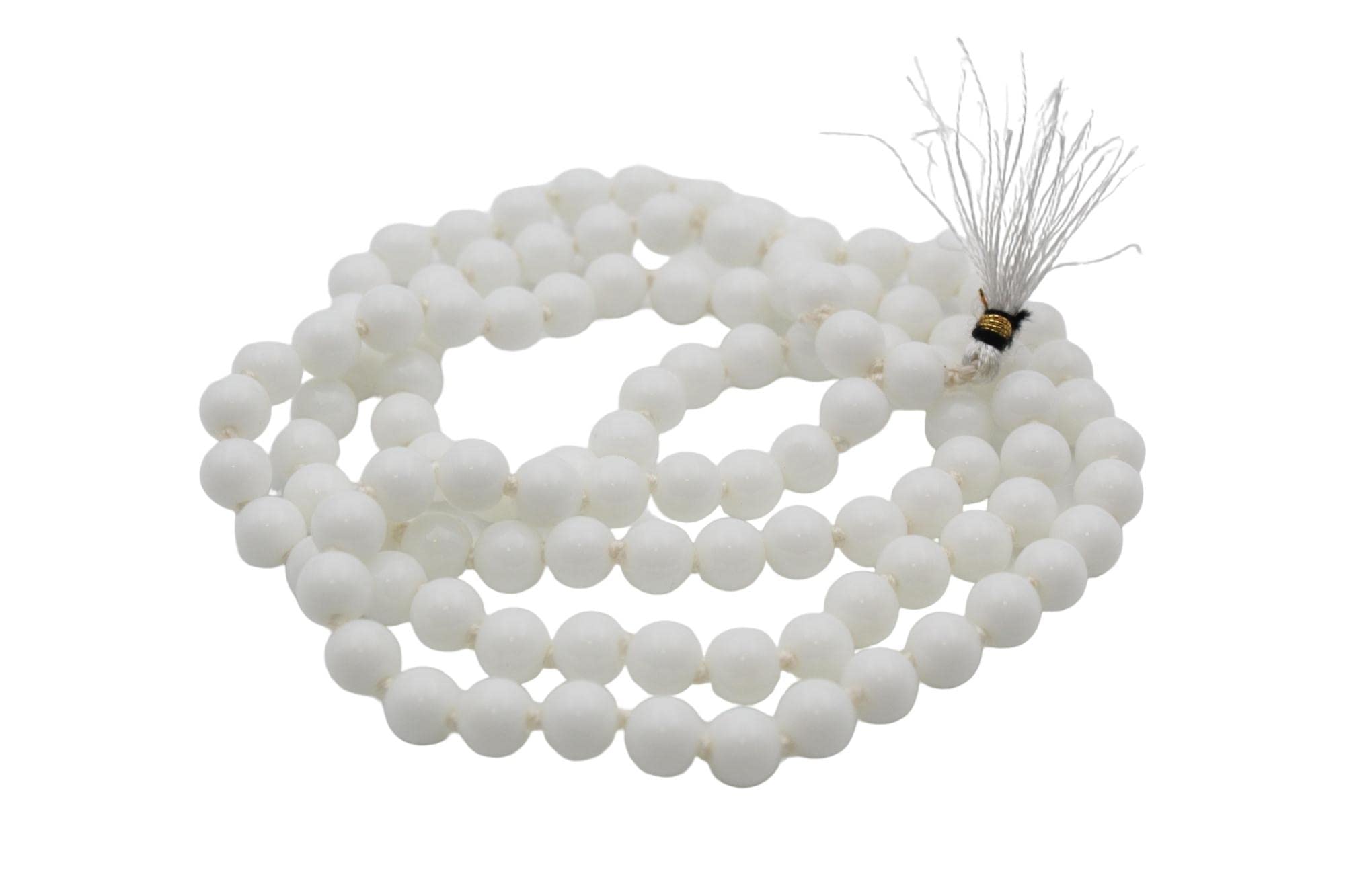Dharmsaar Certified Round Shape White Hakik Mala, Original and Pure Safed Hakik Agate 108 Beads Stone, Long Size Spiritual Sulemani Hakeek Healing Rosary-image-5