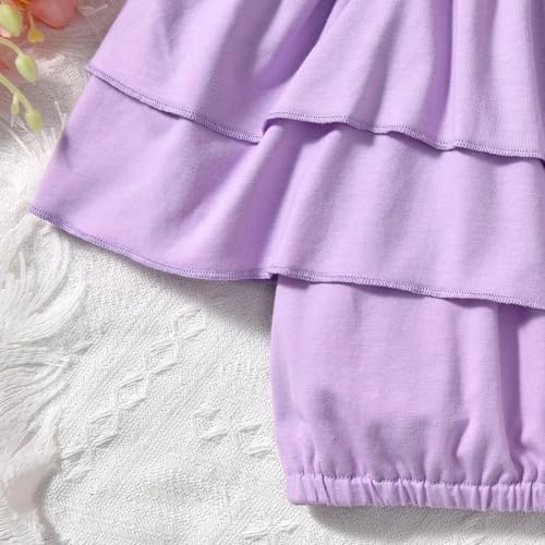 Image of Girl's 2 Pieces Outfits Spaghetti Purple Layered Crop Top and Butterfly Print Skirt Set with Belt 7-13 Years