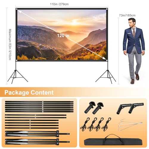 120 Inch Projector Screen with Dual Tripod Stands, 16:9 4K HD Foldable Anti-Crease Portable Outdoor Projector Screen with Stand for Movie Nights, Backyard, Indoor Home Theater, Large Projection Screen - Thumbnail 6
