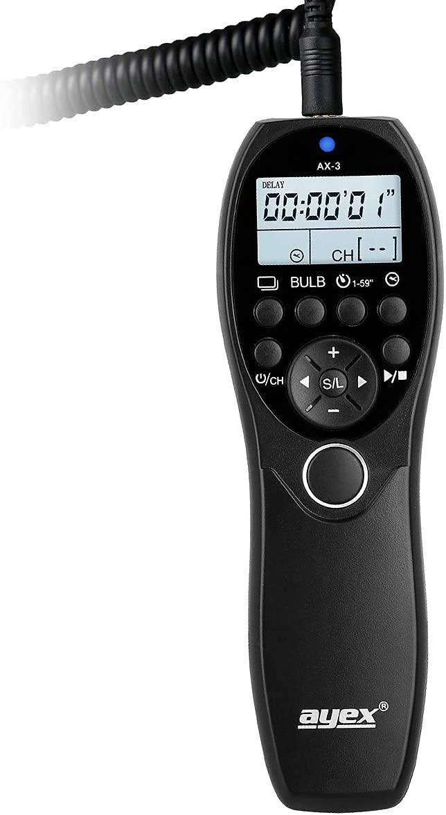 ayex AX-3 (E3) - Telecomando scatto remoto con timer - compatibile con Canon EOS 80D, 1300D, 1200D, 1100D, 760D, 750D, 650D, 600D ecc.