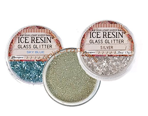 ICE RESIN Inclusions Set - Iced Enamels, Glass Glitter or Glitter Shards &/or Mica - 3-Pack of Ice Resin Inclusions in Coordinating Colors (Silver Sky)