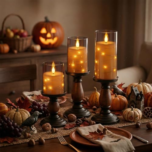 Image of Amagic Grey Battery Operated Candles with Embedded Fairy Lights, Acrylic Fake Pillar LED Flameless Candles with Remote and Timer for Wedding Home Decor, Set of 6, D3 x H4 5 inch 6 inch