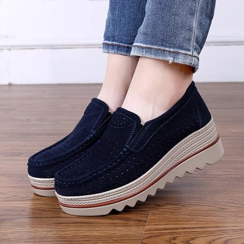 Image of YING LAN Women Slip On Loafers Comfort Suede Moccasins Wide Low Top Shoes