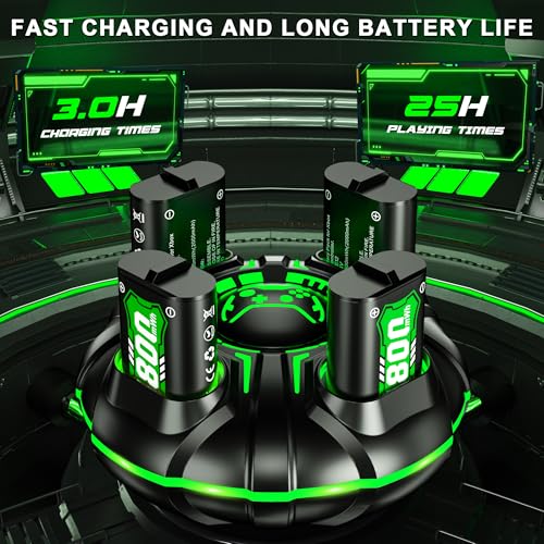 Image of Ukor Fast Charging 4x4800mWh Rechargeable Battery Pack with Charger for Xbox Controller Rechargeable Batteries Xbox for Xbox One & S & X & Elite, Xbox Series X & S