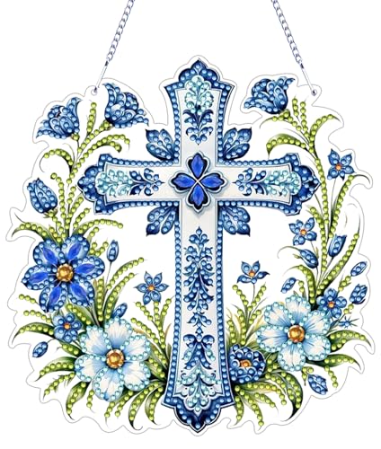 ARPADAMO Hanging Diamonds Art kit for Adult DIY Cross Flowers Pendant Diamonds Painting Art Kit 7.0x6.8 inch Acrylic Diamonds Painting Board Kit Ornament Special Crystal Diamond Hanging Ornament