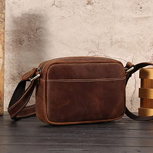 Men's Retro Crossbody Phone Bag, Small Crazy Horse Leather Shoulder Bag, High Capacity Men Handbag Casual Travel Bag, Multifunctional Zipper Messenger Bag Wallet for Phone Under 6.7 Inches Brown2