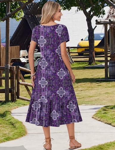 Image of Zeagoo Women Summer Midi A Line Dress Short Sleeve Casual Flowy Tiered Beach Long Sundress with Pockets 2026 Vacation Travel