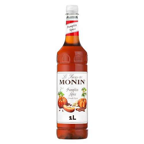 MONIN Premium Pumpkin Spice Syrup 1L for Coffees, Frappes and Cocktails. Vegan-Friendly, Allergen-Free, 100% Natural Flavours and Colourings. Perfect for Pumpkin Spice Lattes - Pumpkin Spice - 1 l (Pack of 1)
