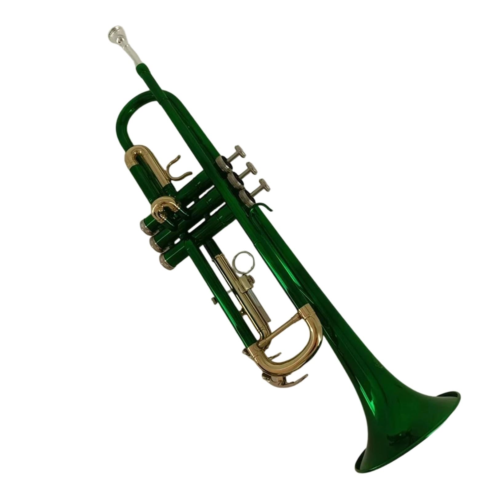 Instrumento De Trompeta Estándar Tubo De Latón Con Llave Dorada Coloreada Para Trompeta Verde En Clave B Con Boquilla 7C Guantes Y Cepillo De Pistón