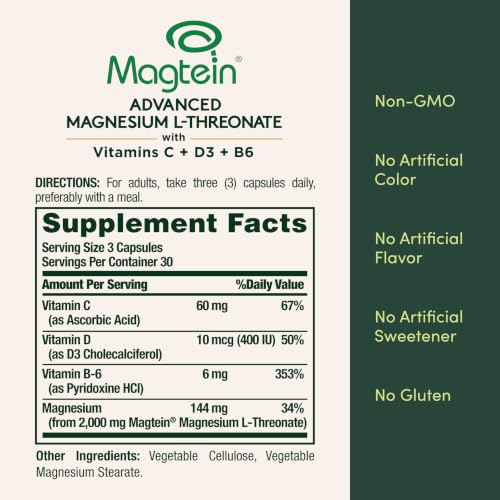 Nature's Bounty Magnesium L-Threonate 2000mg Magtein Capsules, 90 Count - image 7