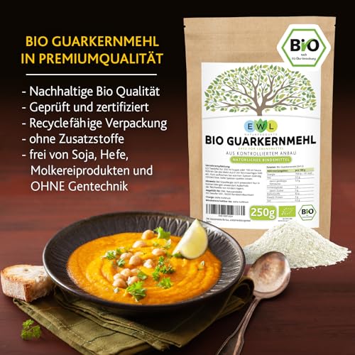 EWL Naturprodukte Guarkernmehl Bio 250g, Guarkernmehl für Eis, Guar Gum Vegan und Glutenfrei, Bindemittel E412 aus kontrolliertem Anbau – Bild 8