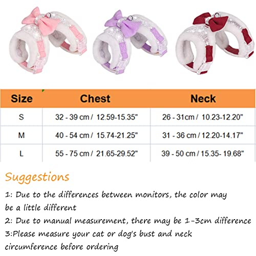 FUNAT Plush Chest Straps for Dogs Rhinestone Winter Dog Harness, Vest Bow Harness for Small Medium Dogs, Pink - Image 2