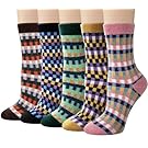 Justay 5 Pairs Womens Wool Socks Vintage Soft Cabin Warm Socks Thick Knit Cozy Winter Socks for Women Gifts