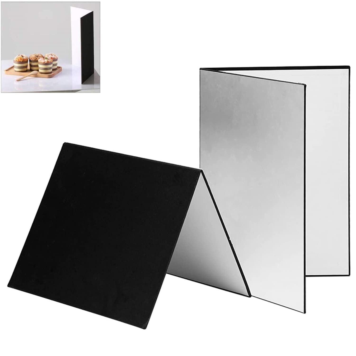 eWINNER Lighting 3 in 1 Light Reflector Cardboard Photography Folding Diffuser for glass ceramic jewelry cosmetics Food Product Still Life Photo Shooting Thick Paper Double Sided Board (A3, Silver)