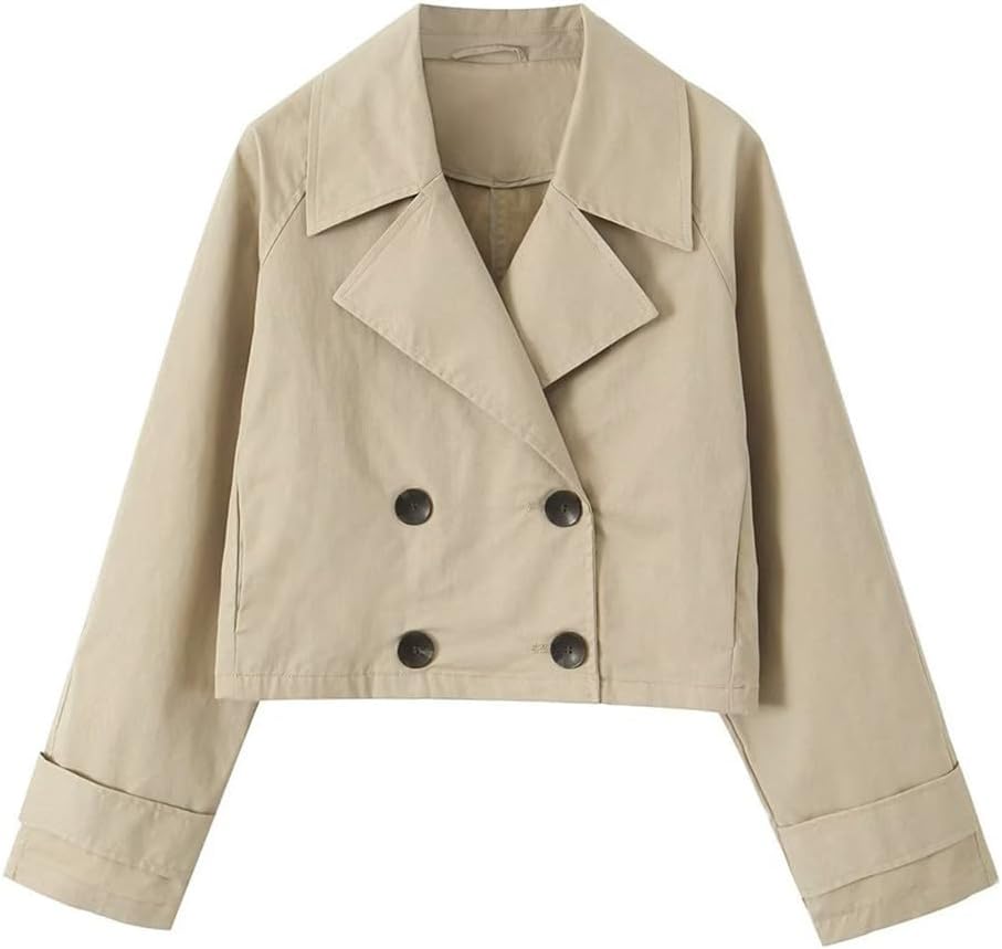 REHJJDFD Women's's Versatile Loose And Slim Trench Short Double Breasted Polo Collar Jacket Coat