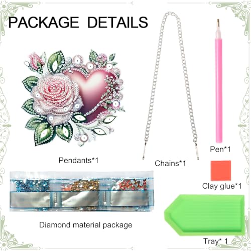 Image of AiYuanzsh 5D Diamond Painting Hanging Pendant, DIY Rose and Heart Diamond Art Kit for Adults, Crystal Rhinestone Window Decoration, Wall and Home Ornament, Valentine's Day Gift