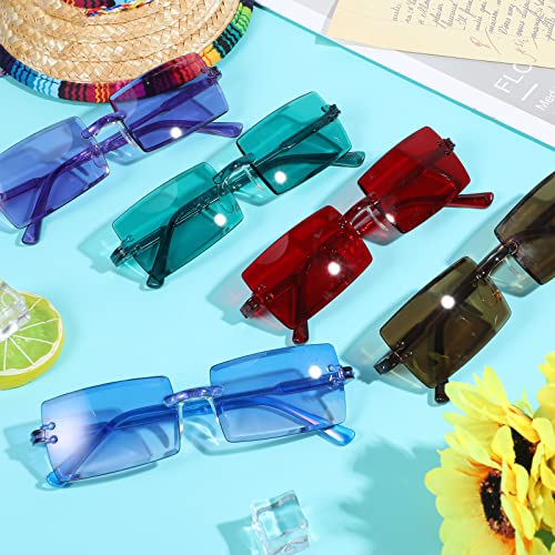 EBOOT 12 Pair Rimless Rectangle Glasses Square Y2k Sunglasses Vintage Eyewear for Women Men Retro Party Decors (Mixed Color)3