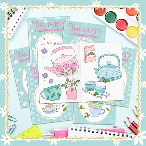 Image of Tea Party Coloring Books for Kids 24Pcs Bulk Tea Time Themed Mini Coloring Booklet DIY Art Drawing Book with Teapots Cups for Toddlers Kids Classroom Birthday Party Favors Goodie Bag Filler