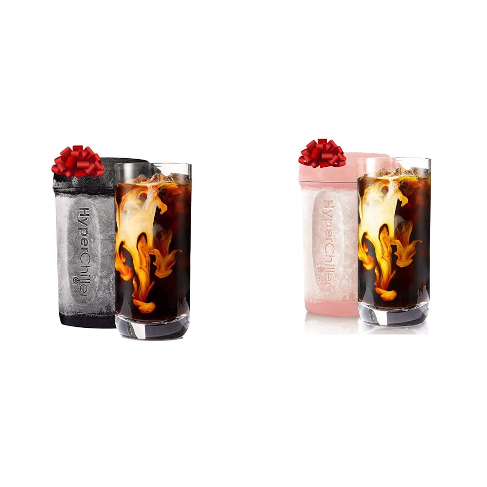 HyperChillerBundle: Black & Rose Gold Iced Coffee/Beverage Cooler, 12.5 Oz, Patented Design, Dishwasher Safe, Chills Coffee in 60 Secs, No Ice Needed, Perfect for Tea, Wine, Alcohol