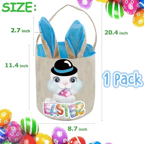 Image of PADELO Easter Basket for Kids, Cute Easter Bucket Stuffers Bags with Bunny Ears for Easter Eggs Hunting, Easter Party Decorations, Candy Gifts Storage, Blue Easter Baskets