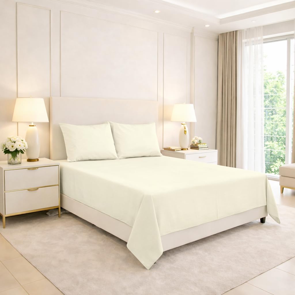 ARLINENS Polycotton Flat Sheets in Following Colours and Sizes: (KING, CREAM)