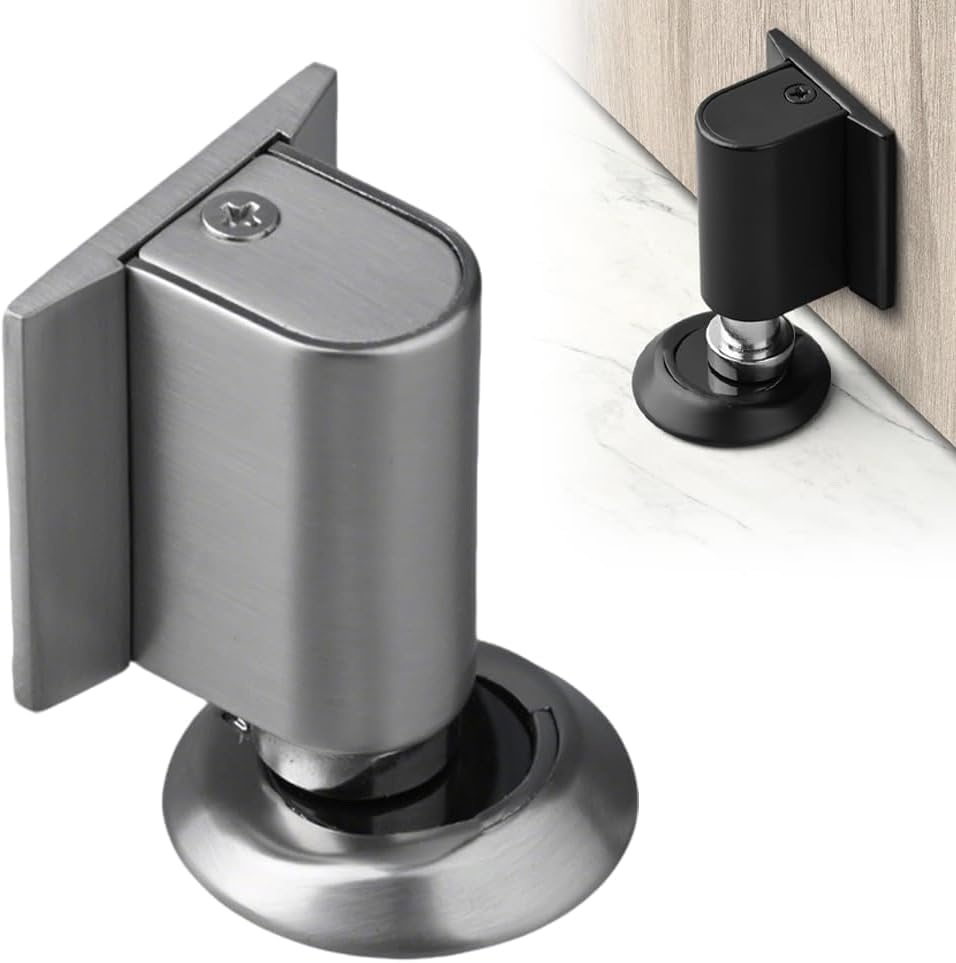 Magnetic Door Wedge Stopper Heavy Duty Magnetic Doors Catch Holder Windproof Stopper No Drill Invisible Doorstops for Inside Door Prevents Door Slamming for Home & Office (Silver 1 Pack)