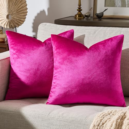 GIGIZAZA 2er Set Hot Pink Kissenbezug Samt Kissenbezüge Dekorative Kissenhülle Sofakissen Zierkissen deko Dekokissen für Wohnzimmer Schlafzimmer...