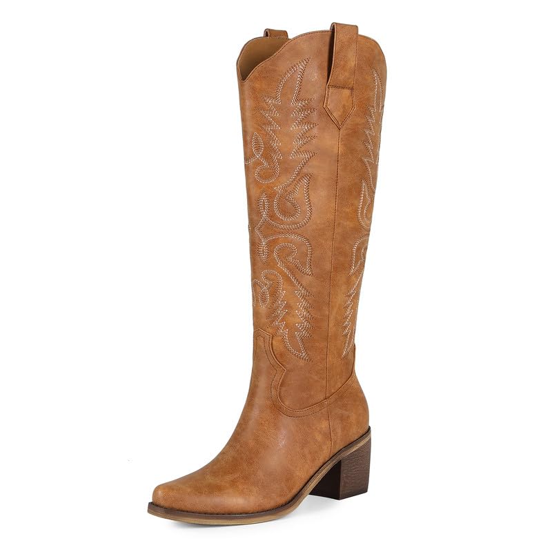 Image of ZJA Cowgirl Knee High Embroidery Pointed Toe Boots for Women