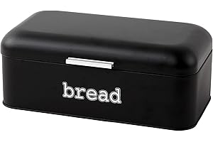 Large Black Bread Box for Kitchen Countertop - Holds 2 Loaves or More