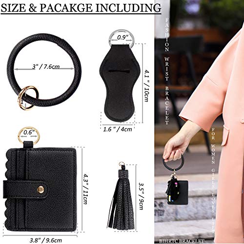 Bihrtc Wristlet Wallet Keychain With Lipstick Holder Large Circle Key Ring Leather Tassel Bracelet Holder Bangle Keychain Multifunctional Wallet Keyring Wristlet Bracelet For Women Girls #TOP1