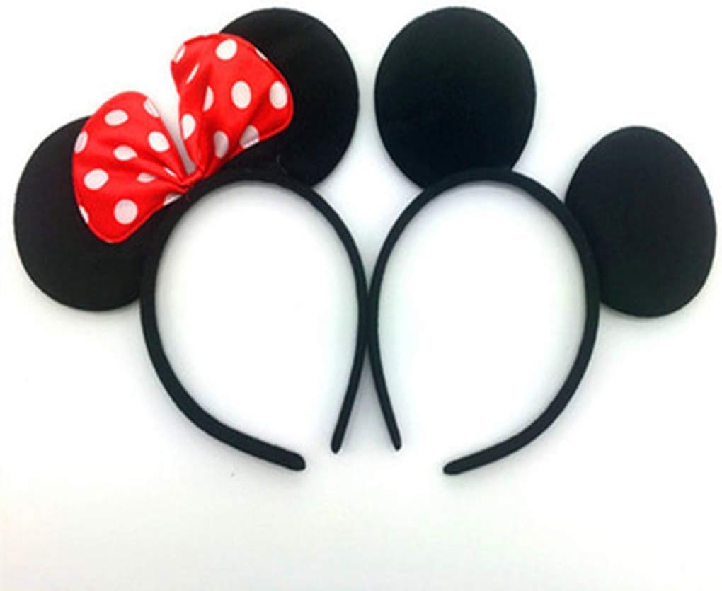 DH Mouse Ear and Red Bow Headband for Girls Birthday Costume Party (12 pcs Pack) - Image 2