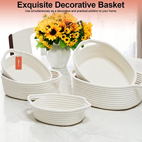Mzvul Cotton Rope Storage Basket, 5 Pcs Woven Baskets For Organizing, Toy Storage Small Baskets, Cuboid Woven Storage Basket With Handles For Baby Nursery, Bathroom Organizer Bins (Beige) #TOP2