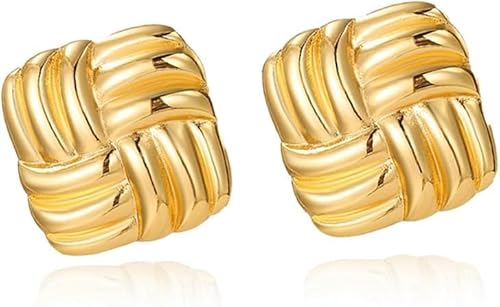 YAJUS Gold Square Stud Earrings for Women – Vintage Brass