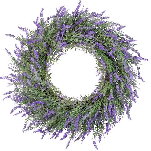 DDHS Coronas de primavera y verano de 24 pulgadas para puerta delantera, corona de lavanda artificial grande para interiores y exteriores, todas las estaciones para decoración de granja, banda morada