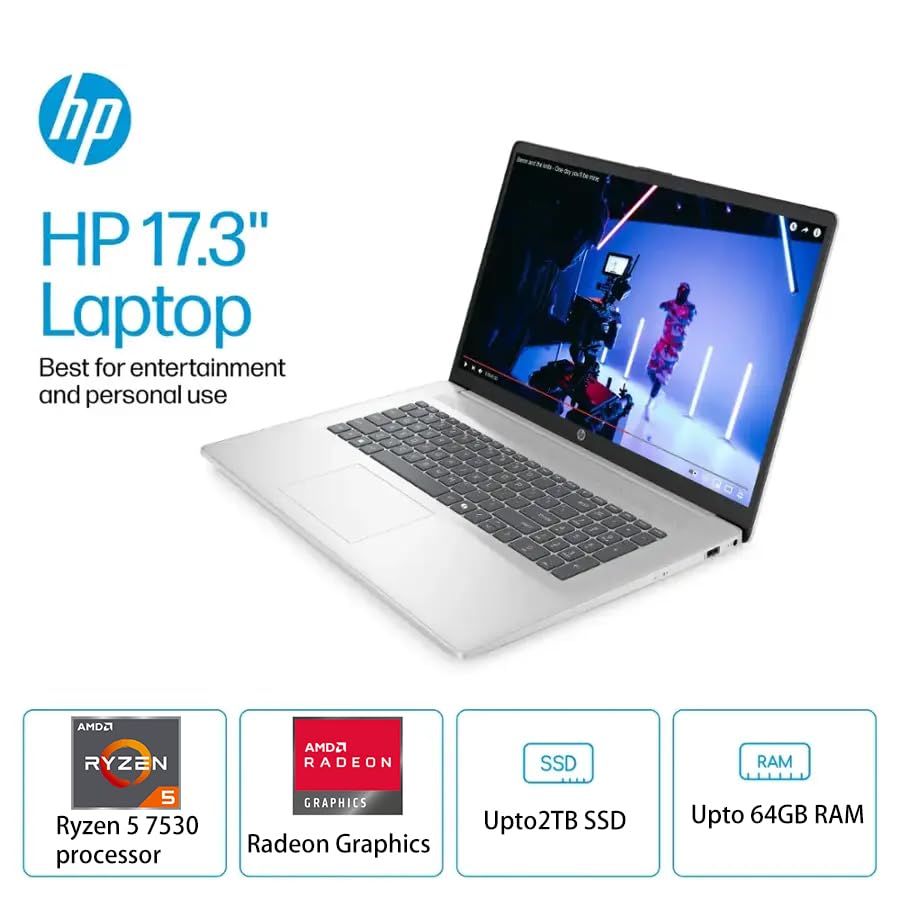 Image of HP 17.3 Inch HD+ Touchscreen Business Laptop Computer, Backlit Keyboard, AMD 6-Core Ryzen 5 CPU (Up to 4.50GHz), 16GB RAM, 1TB SSD, AMD Radeon Graphics, WiFi 6, Bluetooth 5.3, Webcam, Anti-Glare